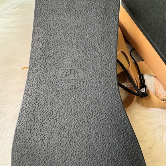 Zara Embellished Leather  Flatform Sandal Beige Size 7.5 - Picture 11 of 14